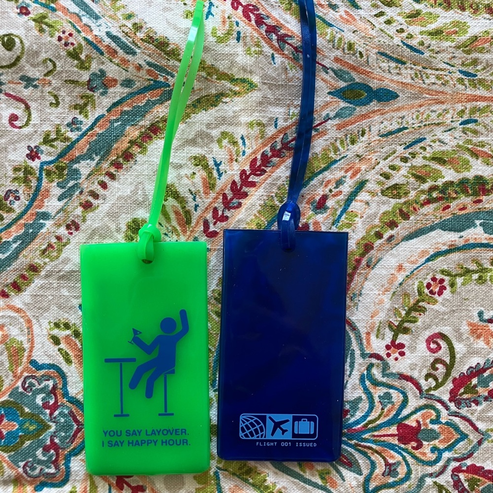 Flight 001 luggage tags you say layover I say happy hour set
